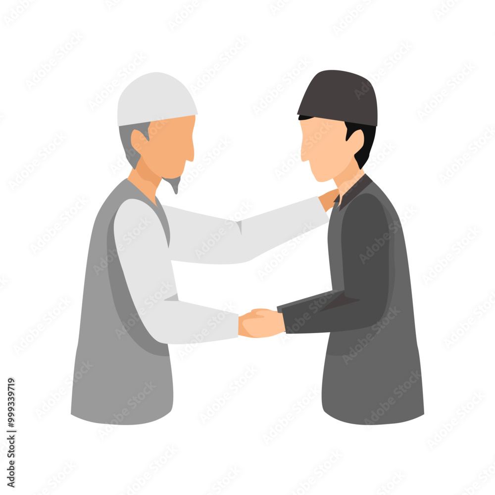 handshaking illustration, old man and adolescent handshaking illustration, old man and adolescent