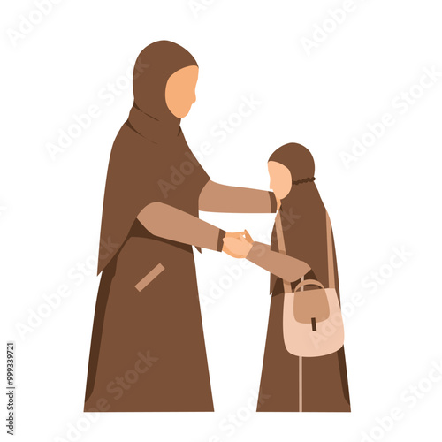 handshaking illustration, kid shakes mother's hand 