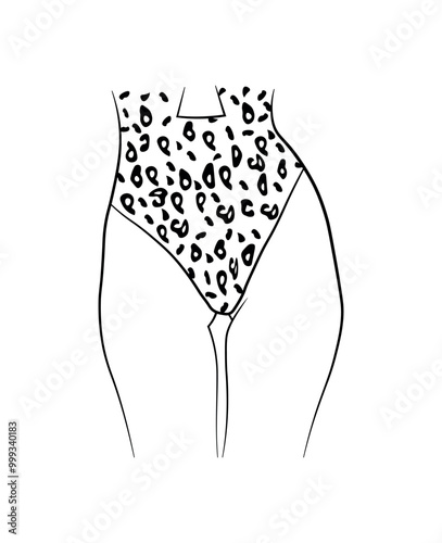 woman panties bikini swimsuit black white drawing