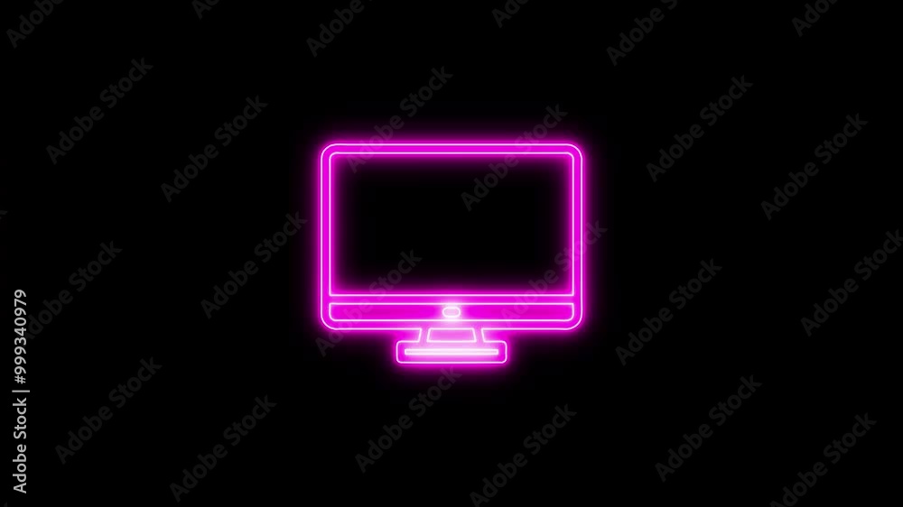 Pc monitor neon animation. Integrated circuits animated icon glow effect.Moving signals, rolling gear. Pc monitor neon animation. Integrated circuits animated icon glow effect.Moving signals, rolling gear.