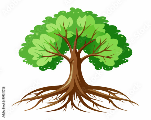 tree with roots and multicolored leaves vector illustration