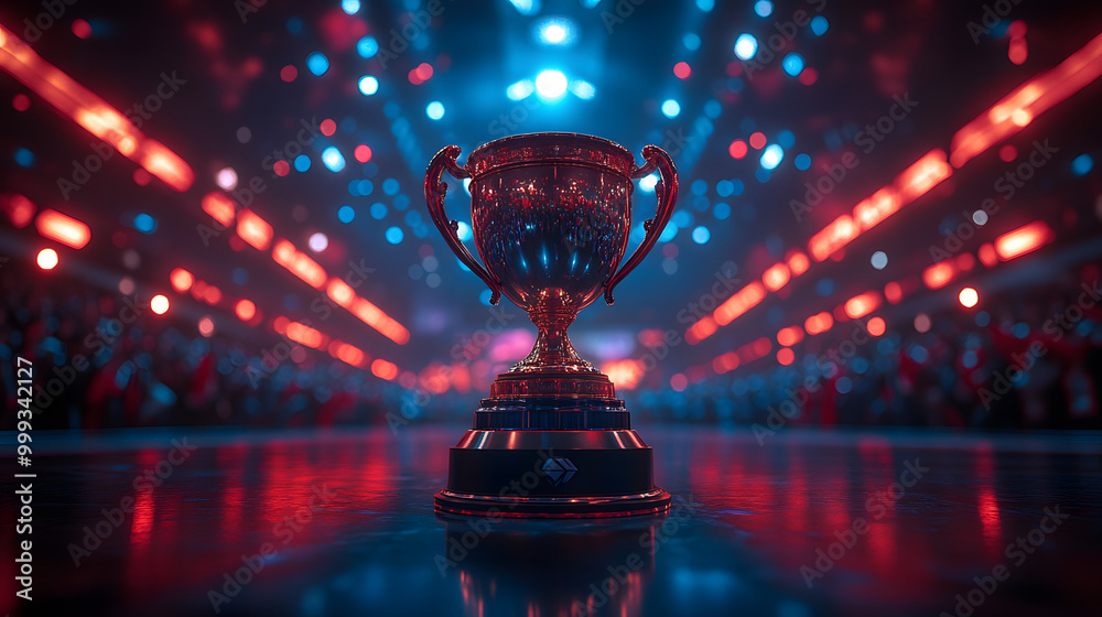 A Golden Trophy Stands on the Podium of an Esports Competition
A Golden Trophy Stands on the Podium of an Esports Competition