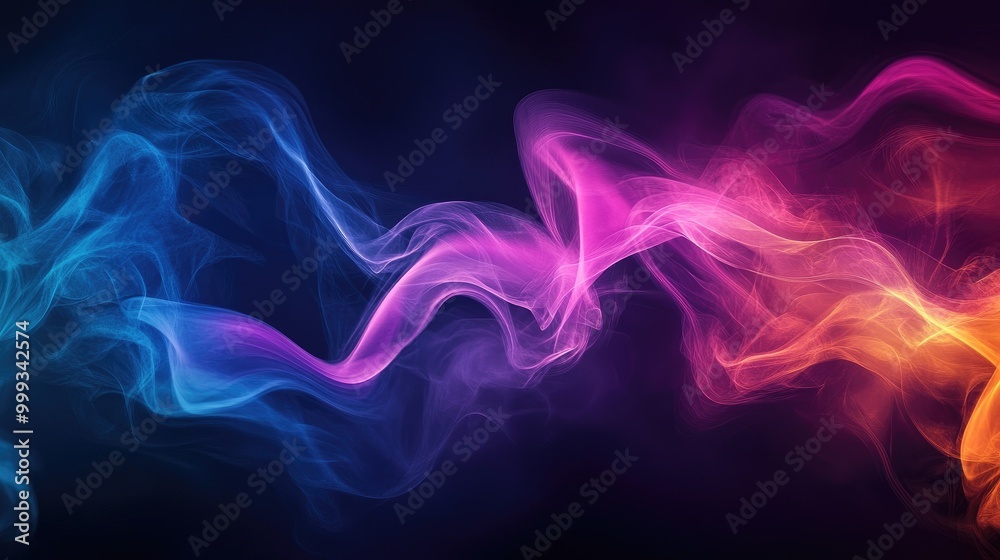 Abstract mysterious background with dark swirling fog, glowing neon lines, and soft misty patterns, creating a sense of eerie intrigue