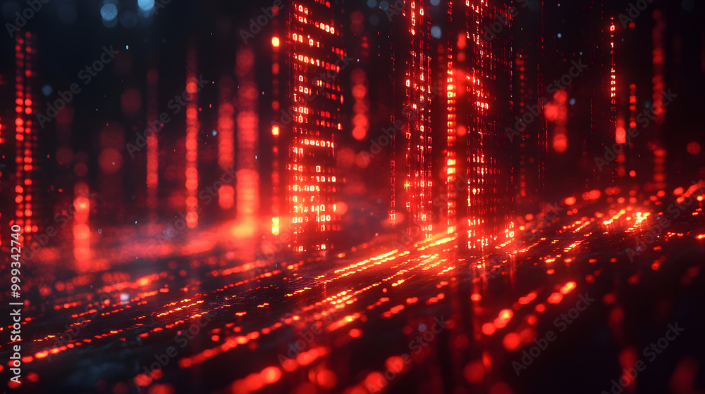 Red Glowing Digital Data Background with Binary Code and Circuit Elements
Red Glowing Digital Data Background with Binary Code and Circuit Elements