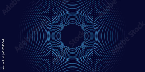 Abstract blue glowing geometric lines on dark blue background. Modern shiny blue circle lines pattern. Futuristic technology concept