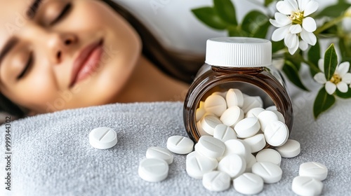 Person holding small empty pill bottle with hopeful expression, symbolizing placebo effect and emotional response to medical treatment. photo