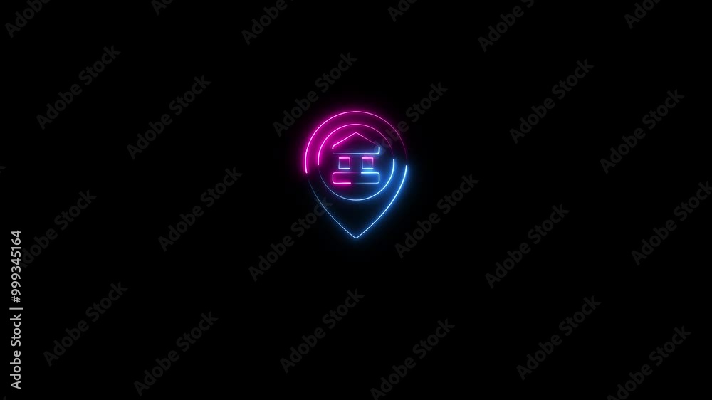 bank pin icon neon, bank map point animation. bank pin icon neon, bank map point animation.