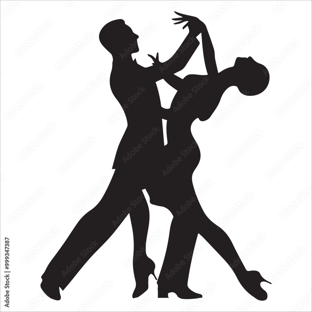 Foxtrot dance vector illustration in black and white - Ballroom dance silhouette design
