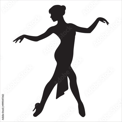 Foxtrot dance vector illustration in black and white - Ballroom dance silhouette design 