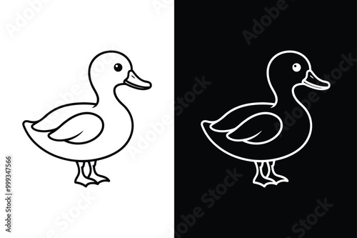 Duck line icon logo vector illustration design template. Duck icon black white background