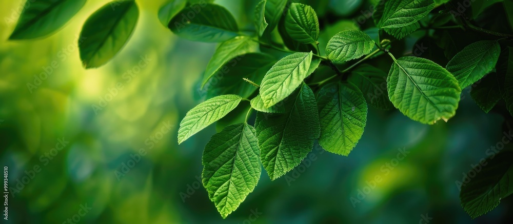 Fototapeta premium Green Leaves Of A Tree Close