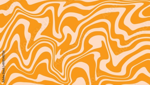 Aesthetic background of orange wave line texture. Liquid abstract wallpaper in orange color