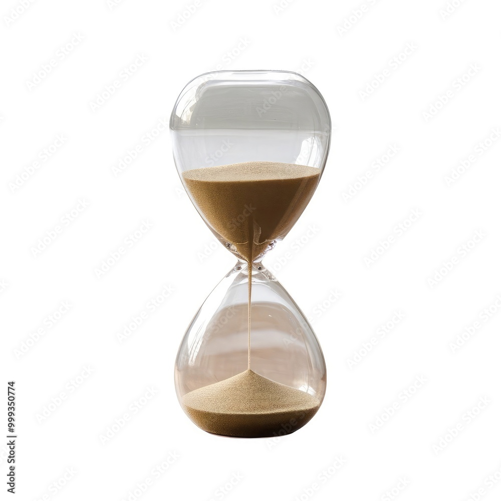 Classic Hourglass with Sand Flowing from Top to Bottom, Symbolizing the Passage of Time, Set Against a Clean White Background to Highlight the Hourglass Classic Hourglass with Sand Flowing from Top to Bottom, Symbolizing the Passage of Time, Set Against a Clean White Background to Highlight the Hourglass