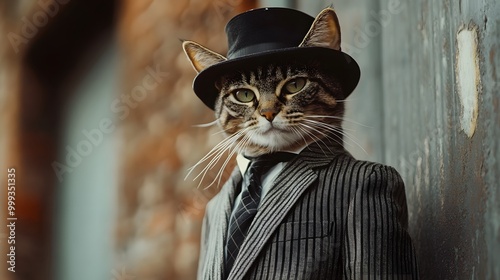 A cool-looking cat dressed in a mafia-inspired suit strolling confidently