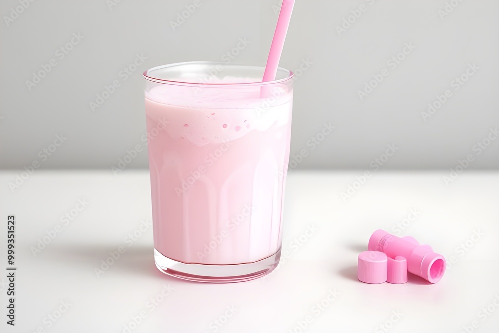 Pink Milk Soda Bottle Isolated on White Background Pink Milk Soda Bottle Isolated on White Background