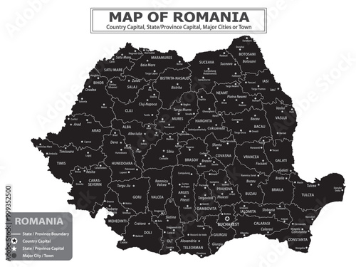 European Country Geography Political map. Political map of country with capital, province or state capital, major cities and town.