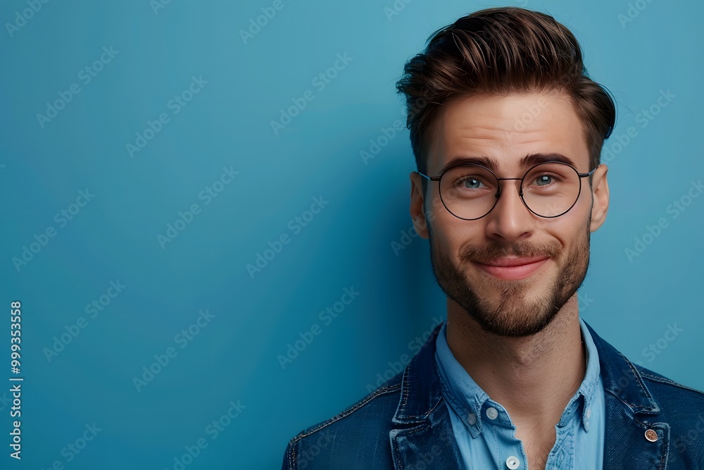 Man with glasses smiling at camera. Man with glasses smiling at camera.
