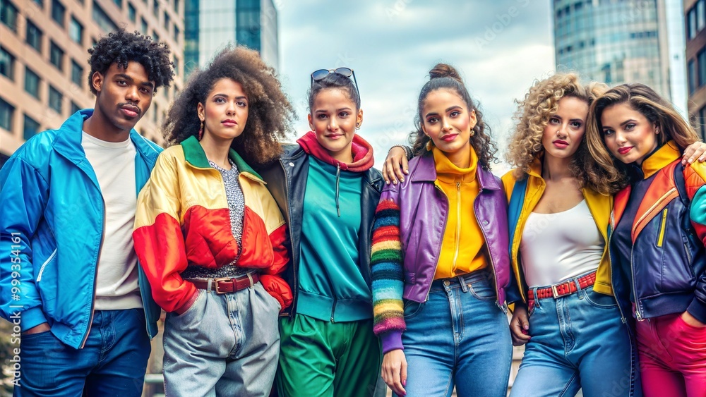 Group of friends dressed in 90s fashion Group of friends dressed in 90s fashion