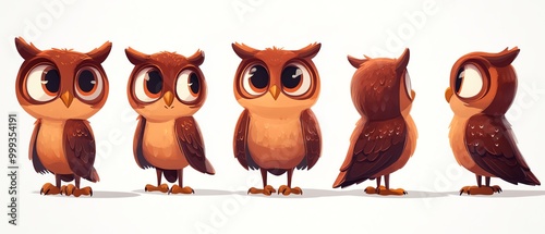 Wallpaper Mural Cute cartoon owl character in multiple angles for kids illustration and educational materials Torontodigital.ca