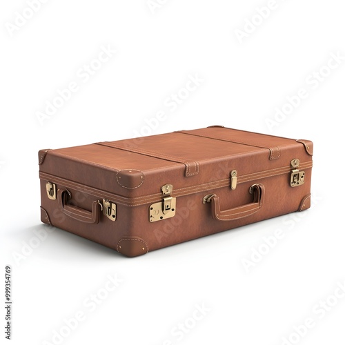 Vintage Inspired Weathered Leather Suitcase with Brass Hardware and Extendable Section