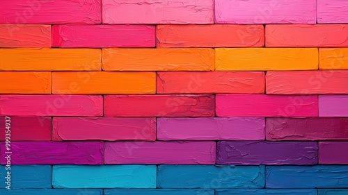 Colorful gradient of painted wooden blocks creates a vibrant and artistic background, perfect for creative projects or design purposes. photo