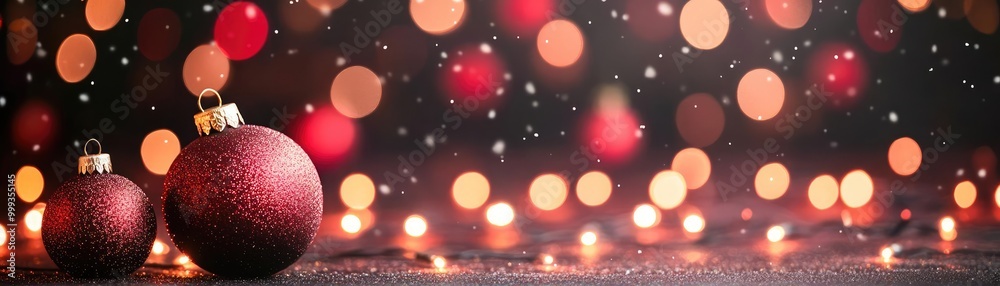 Red and black holiday background, soft twinkling lights with glowing Christmas ornaments, magical festive scene design Red and black holiday background, soft twinkling lights with glowing Christmas ornaments, magical festive scene design