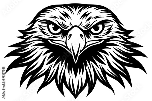 Eagle Head Black and White Vector Illustration, eagle face silhouette icon