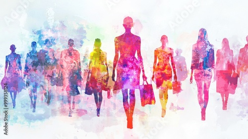 Wallpaper Mural Vibrant Silhouette Crowd in Colorful Abstract Composition Torontodigital.ca