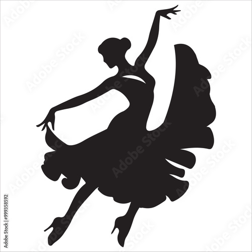 Cuban rumba dance vector illustration in black and white - Ballroom dance silhouette design
