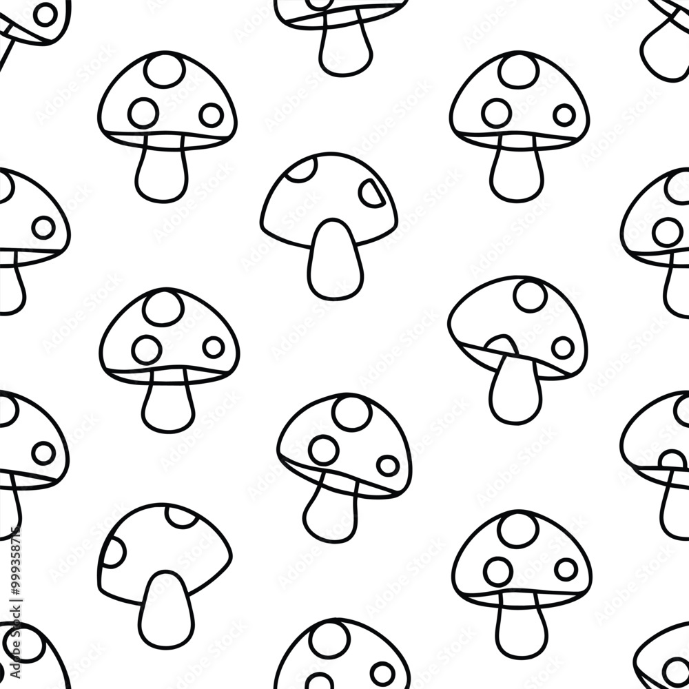 Delightful pattern of little mushrooms repeated seamlessly across a white background perfect for crafting textiles or playful designs Delightful pattern of little mushrooms repeated seamlessly across a white background perfect for crafting textiles or playful designs