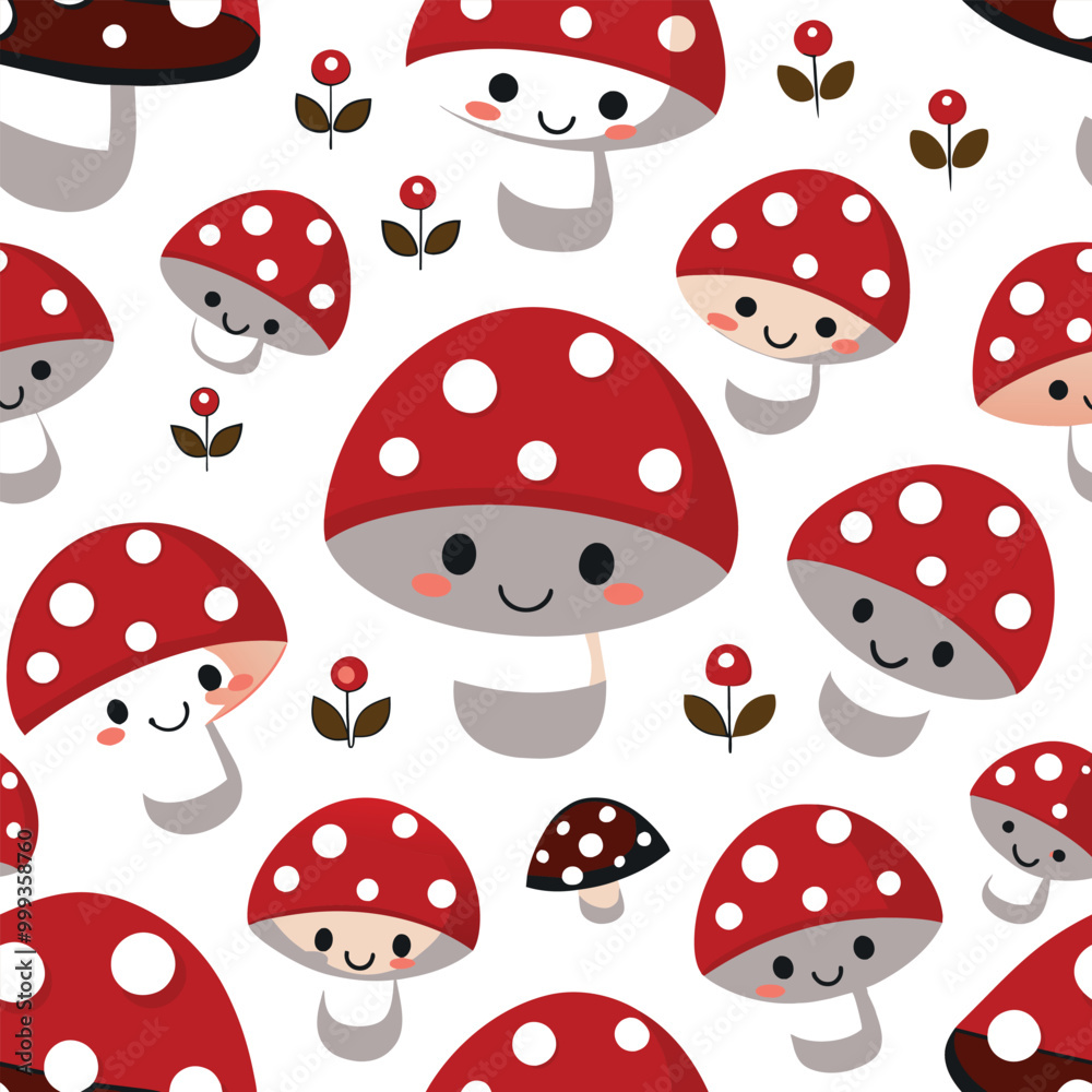This delightful pattern showcases adorable little mushrooms with cheerful expressions perfect for creating a whimsical and playful design This delightful pattern showcases adorable little mushrooms with cheerful expressions perfect for creating a whimsical and playful design