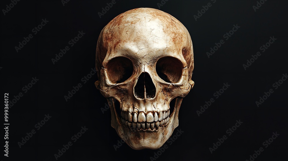 Frontal View of Skull Decoration with Copy Space on Black Background Frontal View of Skull Decoration with Copy Space on Black Background