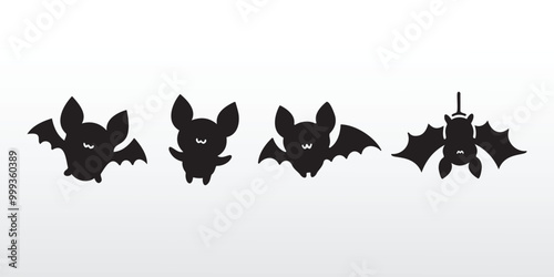 Cute baby bats clipart black silhouette sublimation printable vector illustration design set