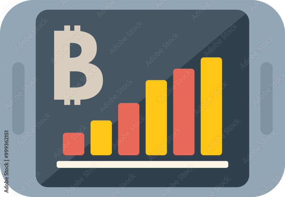 Tablet is displaying the growth of bitcoin value on a stock market app Tablet is displaying the growth of bitcoin value on a stock market app