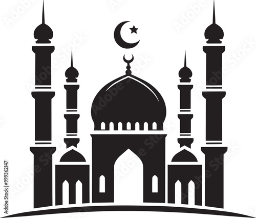 Beautiful mosque silhouette vector illustration isolated on a white background