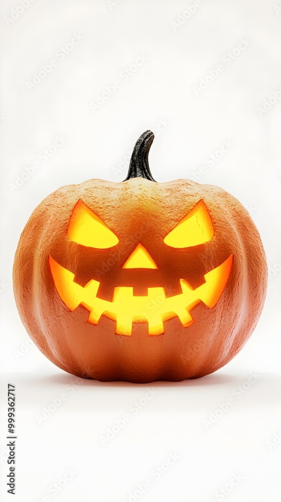 Eerie Levitating Jack o Lantern with Menacing Smile on White Background Eerie Levitating Jack o Lantern with Menacing Smile on White Background