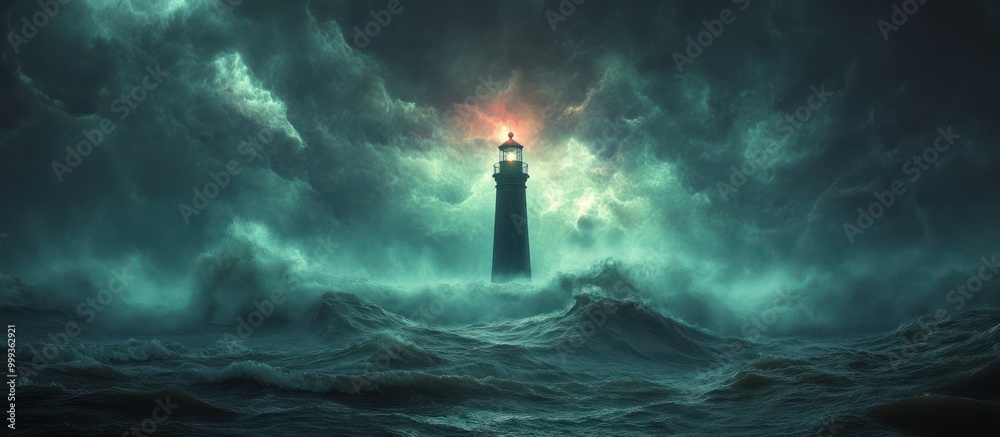 A lighthouse stands tall amidst a stormy sea, its beacon shining brightly against the dark sky. A lighthouse stands tall amidst a stormy sea, its beacon shining brightly against the dark sky.