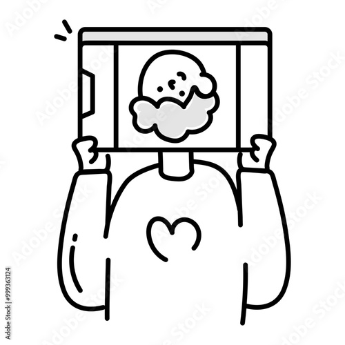 Hand drawn icon of smartphone addiction 

