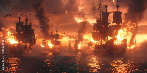 Burning Ships at Sea