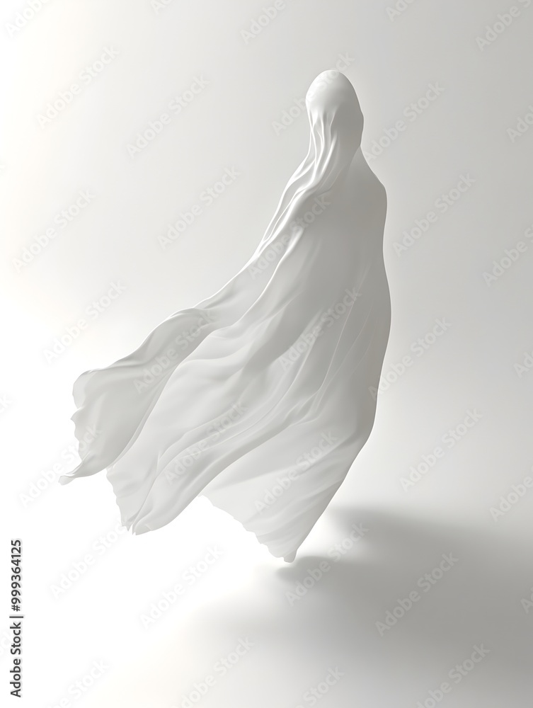 Ethereal Apparition Gliding Across Reflective Surface with Haunting Shadows