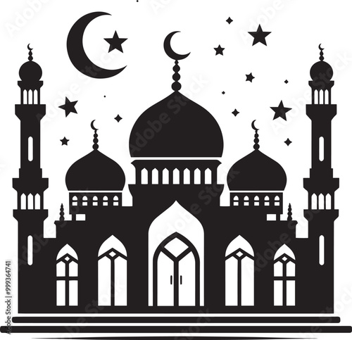 Beautiful mosque silhouette vector illustration isolated on a white background