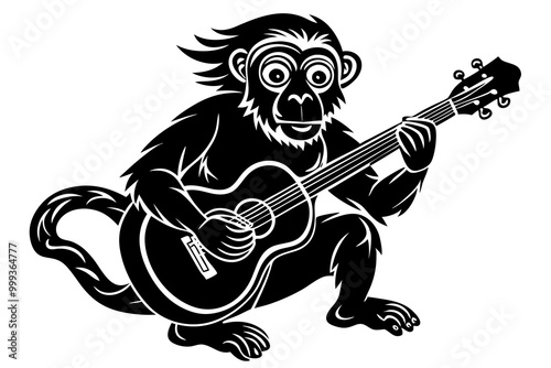 Monkey Playing Guitar Vector Illustration