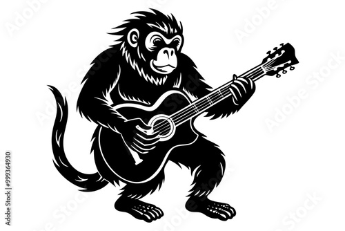 Monkey Playing Guitar Vector Illustration