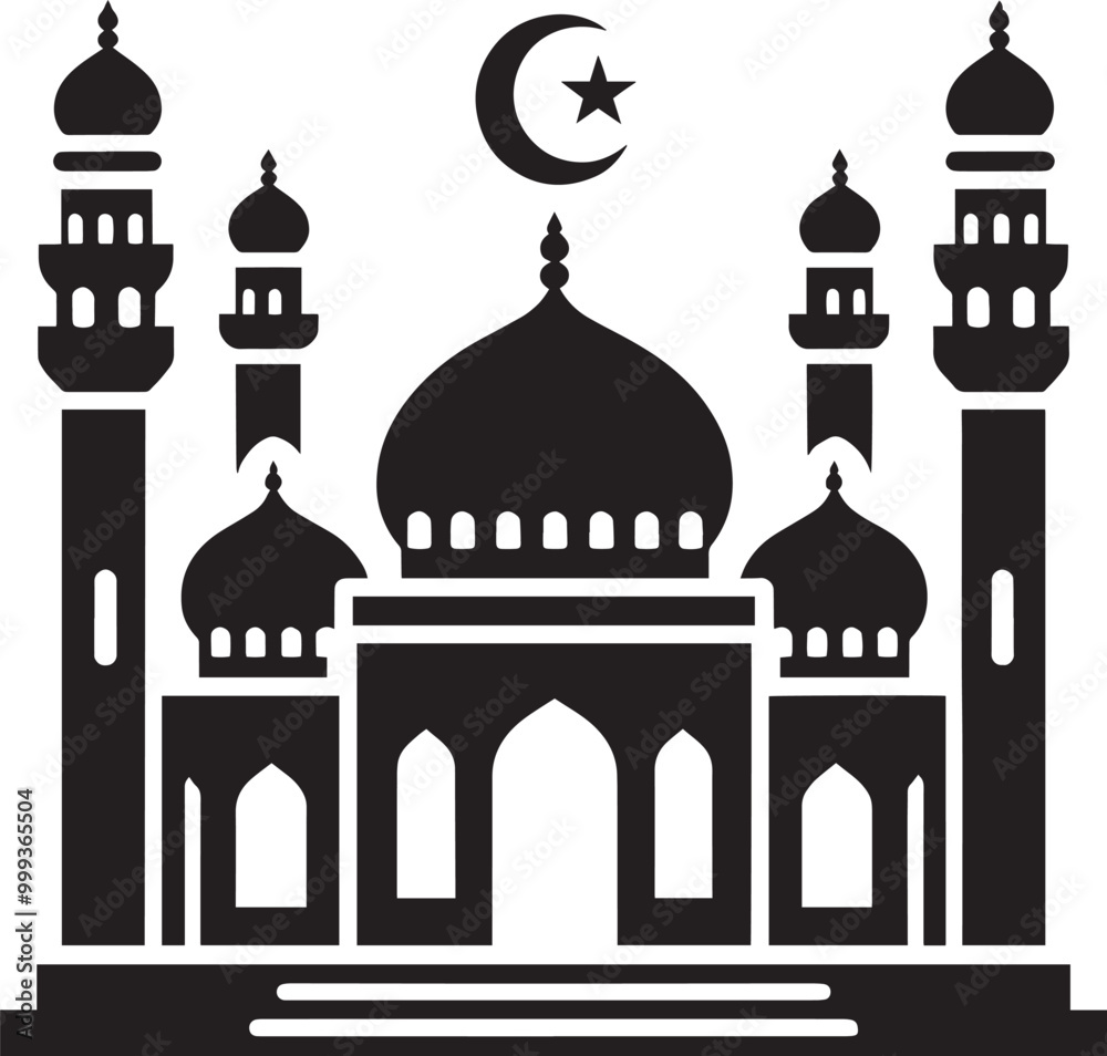 Beautiful mosque silhouette vector illustration isolated on a white background Beautiful mosque silhouette vector illustration isolated on a white background