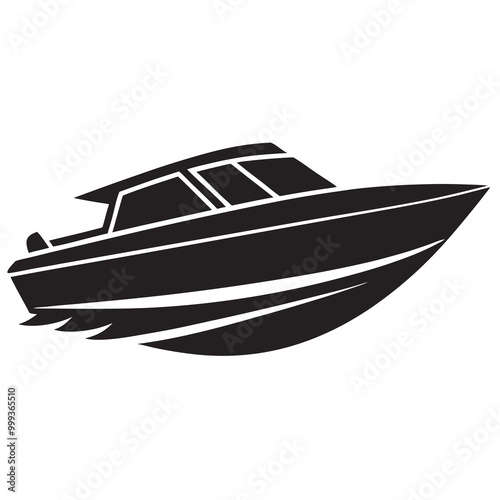 Speed boat silhouette vector art illustration