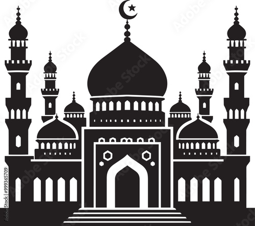 Beautiful mosque silhouette vector illustration isolated on a white background