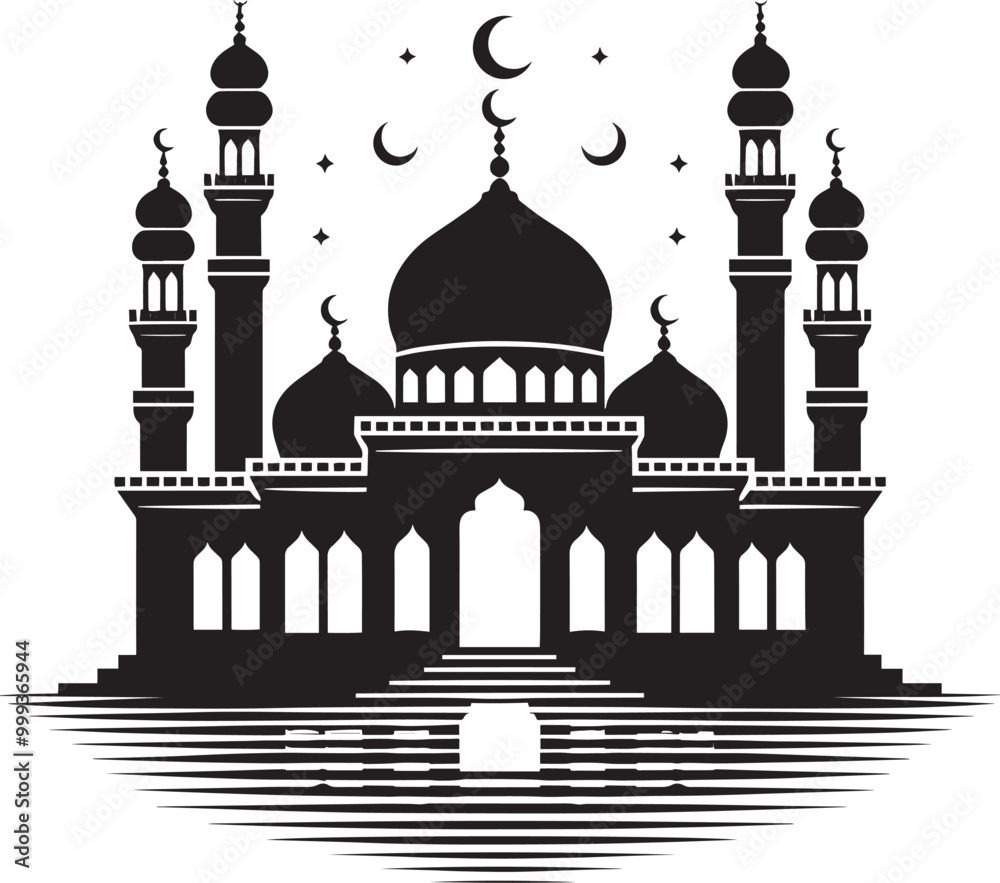 Obraz premium Beautiful mosque silhouette vector illustration isolated on a white background