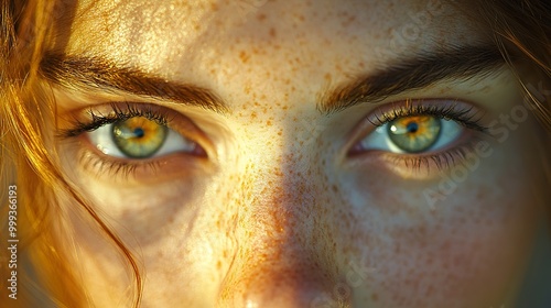 Close Up Portrait of a Woman with Freckles and Green Eyes