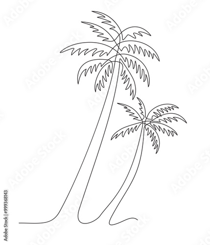Palm tree continuous line drawing natural coconut. Coconut palm trees. Nature wallpaper for minimal poster, template