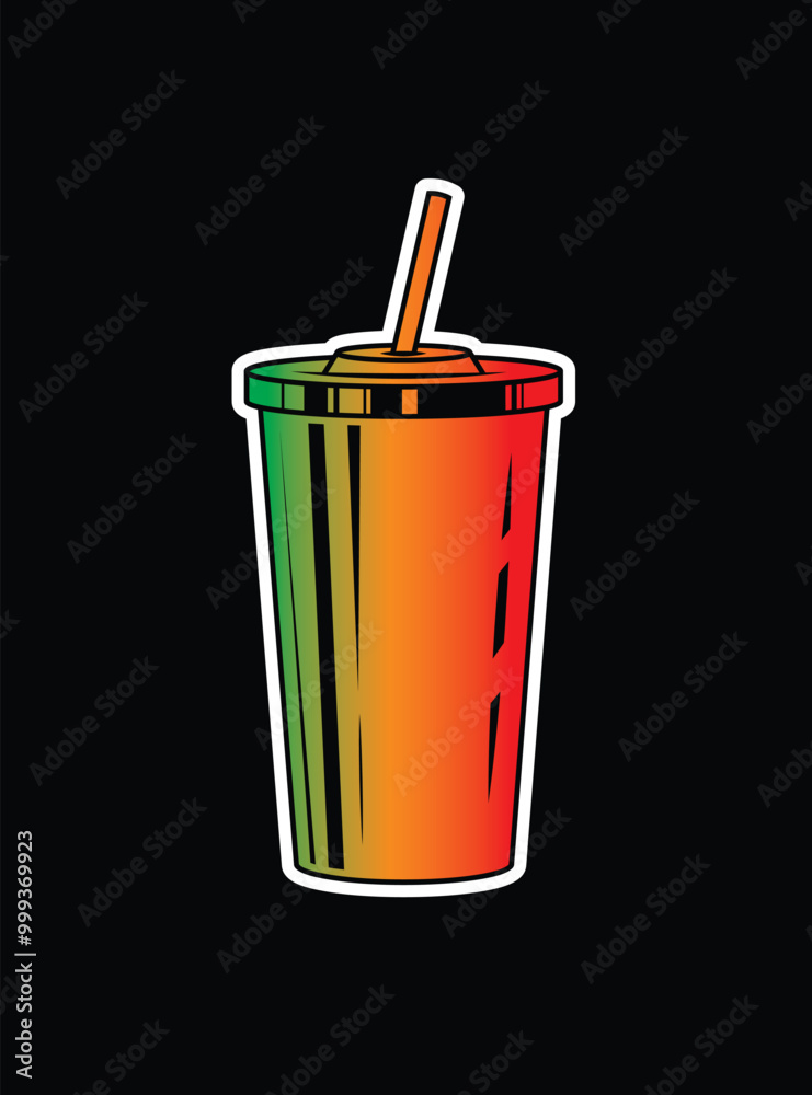 Fast food plastic cup with straw. Hot or cold drink. Original vector illustration in vintage style. Fast food plastic cup with straw. Hot or cold drink. Original vector illustration in vintage style.